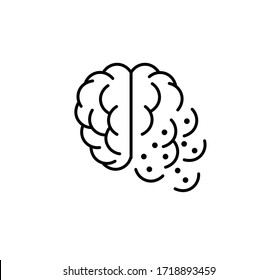 broken human brain denoting memory loss, senile dementia. the human brain crumbles. black icon vector graphic