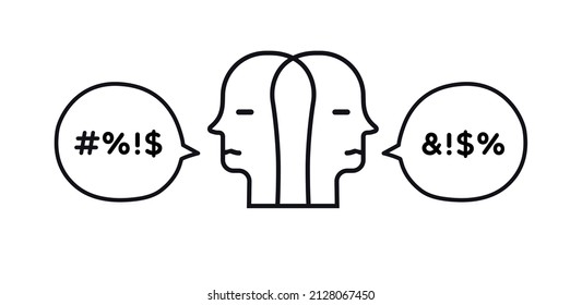 Broken human communication concept illustration, bad swear talk two person hand draw line style. Hard speaking, abusing talk, depression, stress discussion, anxiety, obscene behavior. 10 eps