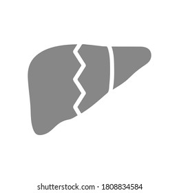 Zerbrochene menschliche Lebergrausymbol. Erkrankungen des inneren Organs, akutes Schmerzsymbol