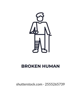 broken human outline icon. Linear vector from feelings concept. Thin line broken human icon isolated on white background