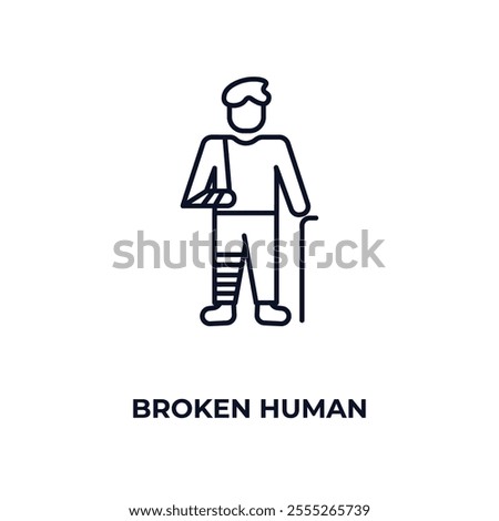 broken human outline icon. Linear vector from feelings concept. Thin line broken human icon isolated on white background