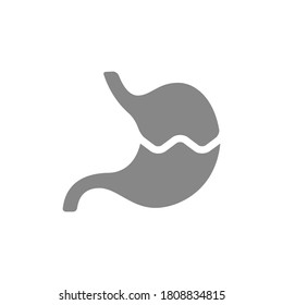 Broken human stomach grey icon. Damaged, diseased internal organ symbol