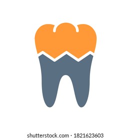 Broken Human Tooth Colored Icon. Damaged, Diseased Internal Organ, Acute Pain, Transplant Rejection Symbol