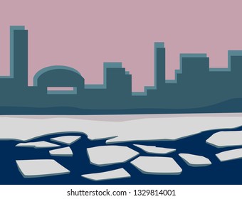 broken ice on the river