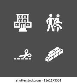 broken icon. 4 broken set with broken leg, motel, cutting with a scissor on broken line and brick vector icons for web and mobile app