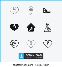 Broken icon. collection of 9 broken filled and outline icons such as . editable broken icons for web and mobile.