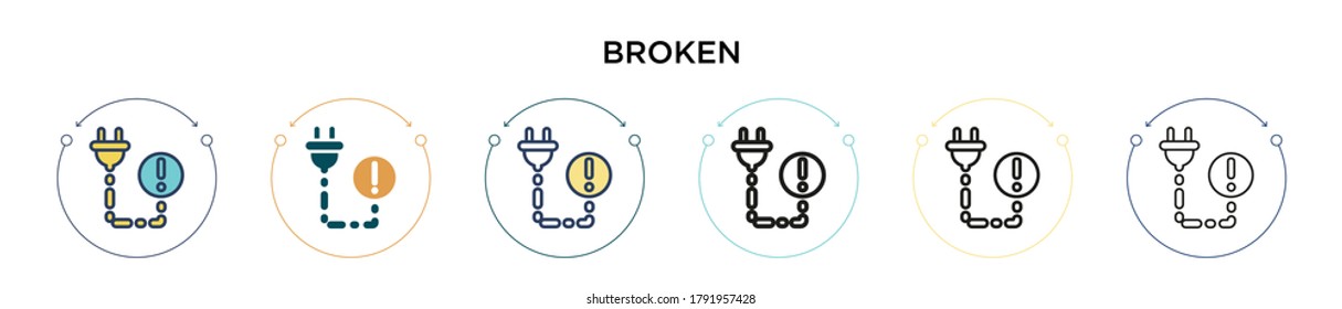 Broken icon in filled, thin line, outline and stroke style. Vector illustration of two colored and black broken vector icons designs can be used for mobile, ui, web