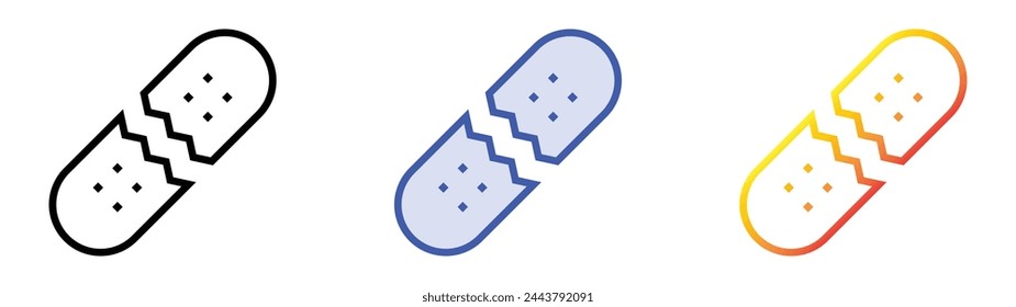 broken icon. Linear, Blue Fill and Gradient Style Design Isolated On White Background