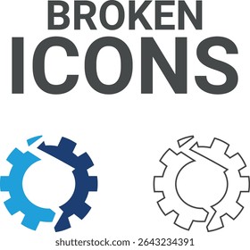 Ícones quebrados, ícones de arte de linha contendo correção, casa, reparação de carro, manutenção, caixa de ferramentas e ícones de serviço de reparador. Coleção de ícones do Solid. Ilustração vetorial.