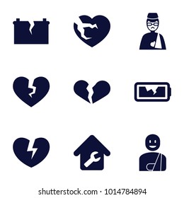 Broken icons. set of 9 editable filled broken icons such as