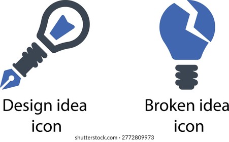 Broken idea icon with cracked puzzle pieces and lightbulb symbol design