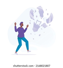 Broken Idea with Lamp Broken Symbol Man Character Concept Flat Illustration Vector