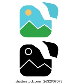 broken image icon, split gallery, no photo, simple flat style, illustration, logo sign symbol pictogram template, for ui or ux isolated on white for mobile app, editable