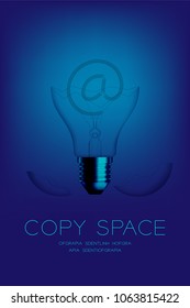 Broken Incandescent light bulb switch off set At sign, Email concept design illustration isolated glow in blue gradient background