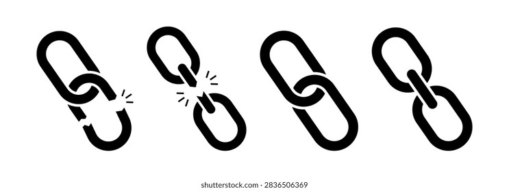 Broken and intact chain link icons symbolizing connection and disconnection