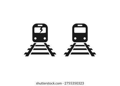 Broken and Intact Train Icons on Railway Tracks