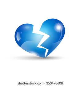 Broken isolated blue heart