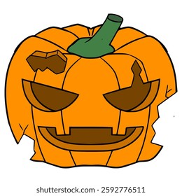 broken jack o lantern illustration hand drawn isolated vector