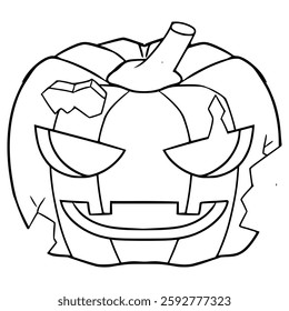 broken jack o lantern illustration hand drawn outline vector