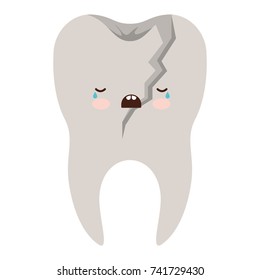 broken kawaii tooth with root in colorful silhouette vector illustration