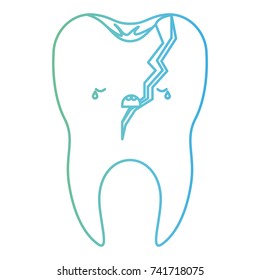 broken kawaii tooth with root in degraded green to blue color contour vector illustration