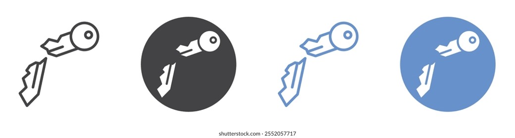 Broken key icon flat line symbol set.