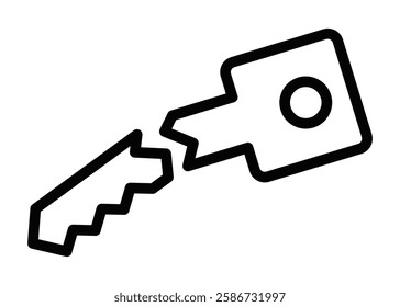 Broken key vector icon with jagged edges representing damage. Editable stroke.