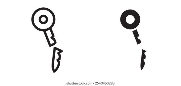 Broken key vector icon set in black.