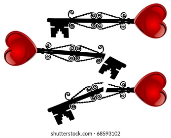 Broken keys with red hearts