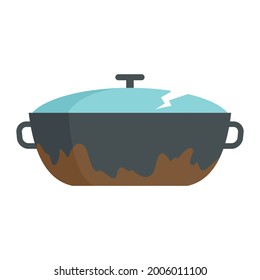 Broken kitchen pot icon. Flat illustration of broken kitchen pot vector icon isolated on white background
