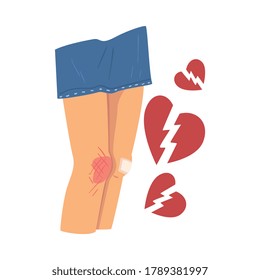 Broken Knees of Teen Girl, Teenage Harassment, Teenager Girl Victim Vector Illustration