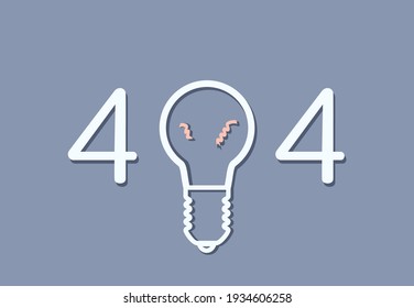 Broken lamp between numbers four. Symbol 404 Error. Concept for failure updates, uploading or operation system. Page not found or program mistake. Vector illustration.