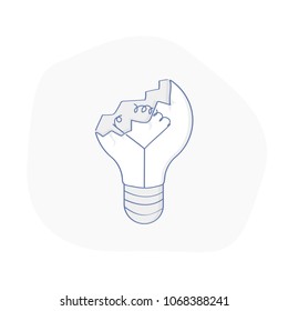 Broken lamp, lightbulb. Not working or burnt out idea, concept, useless efforts, lack of energy and power, 404 error page. Flat outline vector illustration concept.