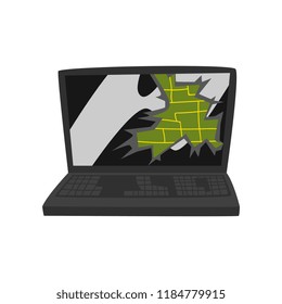 Broken laptop, damaged electronic device cartoon vector Illustration on a white background