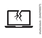 Broken laptop icon with a cracked screen for a damaged computer A symbol for an error crash problem or hardware failure needing repair service