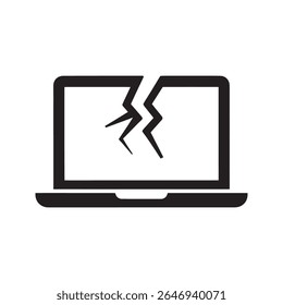 Ícone de laptop quebrado com uma tela rachada para um computador danificado Um símbolo para um erro, problema de travamento ou falha de hardware que precisa de serviço de reparo