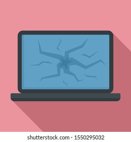 Broken Laptop Icon. Flat Illustration Of Broken Laptop Vector Icon For Web Design