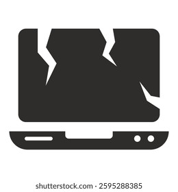 broken laptop screen icon, crack symbol, flat vector illustration on white background