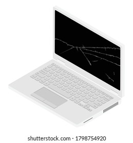Broken laptop screen icon. Vector illustration white laptop computer with cracked screen.