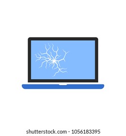 broken laptop simple icon isolated on white. concept of destroyed cracked mobile computer or notebook fix and repair. cartoon minimal style trend modern logotype graphic art design element