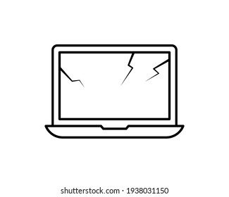 Broken laptop vector illustration isolated on white color background, crashed computer flat cartoon style.