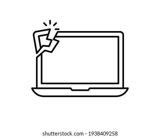 Broken laptop vector illustration isolated on white color background, crashed computer flat cartoon style