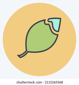 Broken Leaf Icon in trendy color mate style isolated on soft blue background