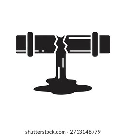 Broken leaking pipe icon symbol sólido glifo elemento de diseño de Vector plomería líquido daño por explosión derrame de agua derrame de petróleo mantenimiento de reparación industrial