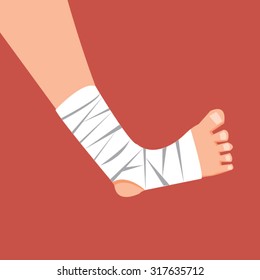 Broken Leg With Bandage- Vector Cartoon