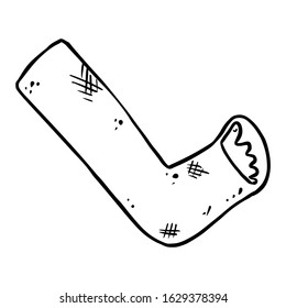 Broken leg cast doodle. Injured limb in gypsum plaster. Media glyph graphic icon