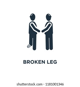 broken leg icon. Black filled vector illustration. broken leg symbol on white background. Can be used in web and mobile.