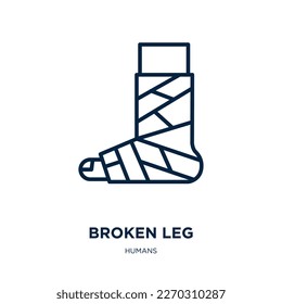 broken leg icon from humans collection. Thin linear broken leg, leg, broken outline icon isolated on white background. Line vector broken leg sign, symbol for web and mobile