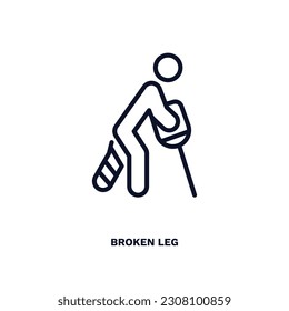 broken leg icon. Thin line broken leg icon from humans and behavior collection. Outline vector isolated on white background. Editable broken leg symbol can be used web and mobile