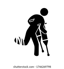 Broken leg icon. Using sticks. Physiotherapy elements for foot icon medicine for cellular concepts and web applications. The thin line broken leg icon can be used for web and mobile